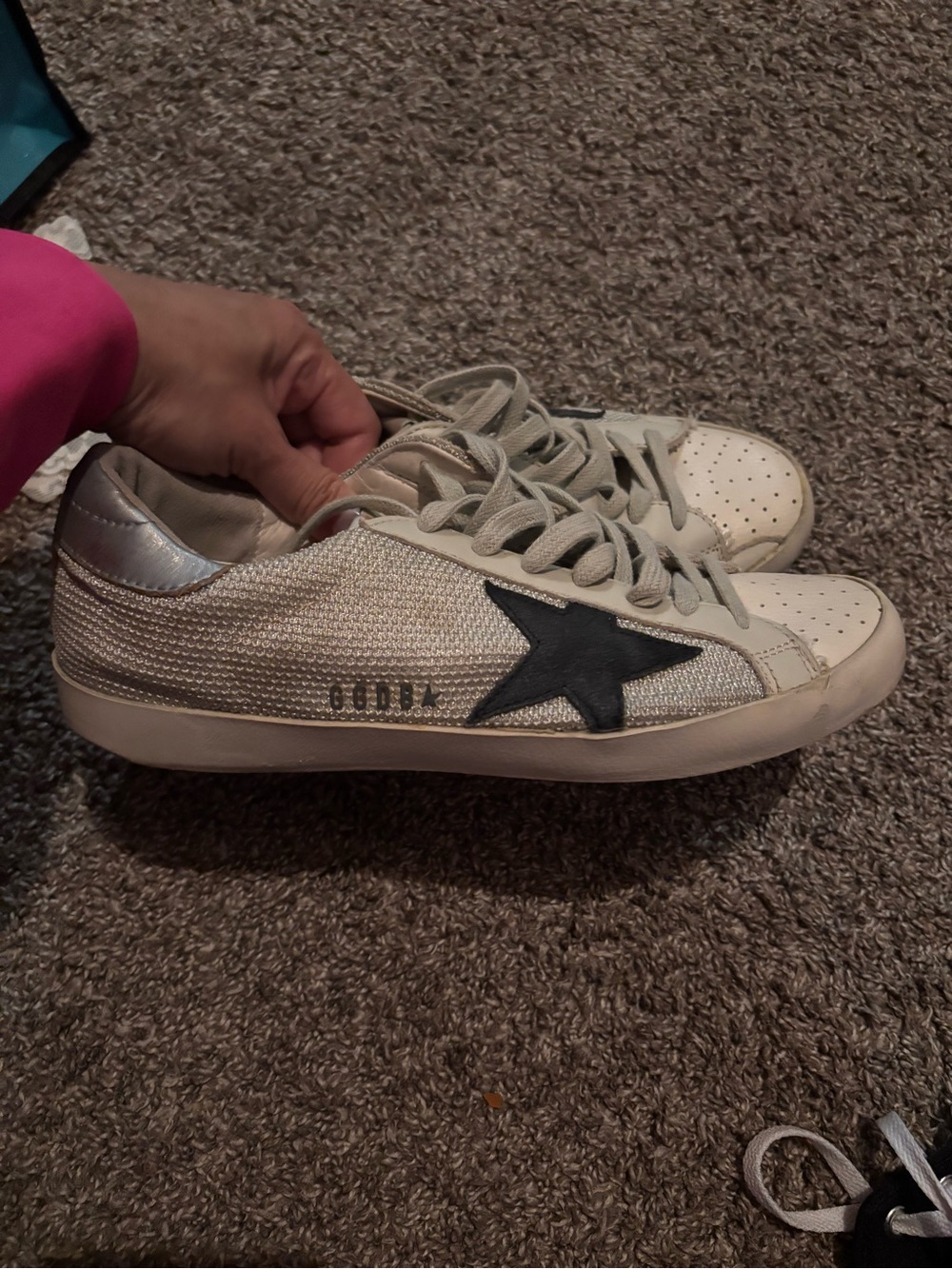 Golden Goose White/Silver Sneakers with Black Star
